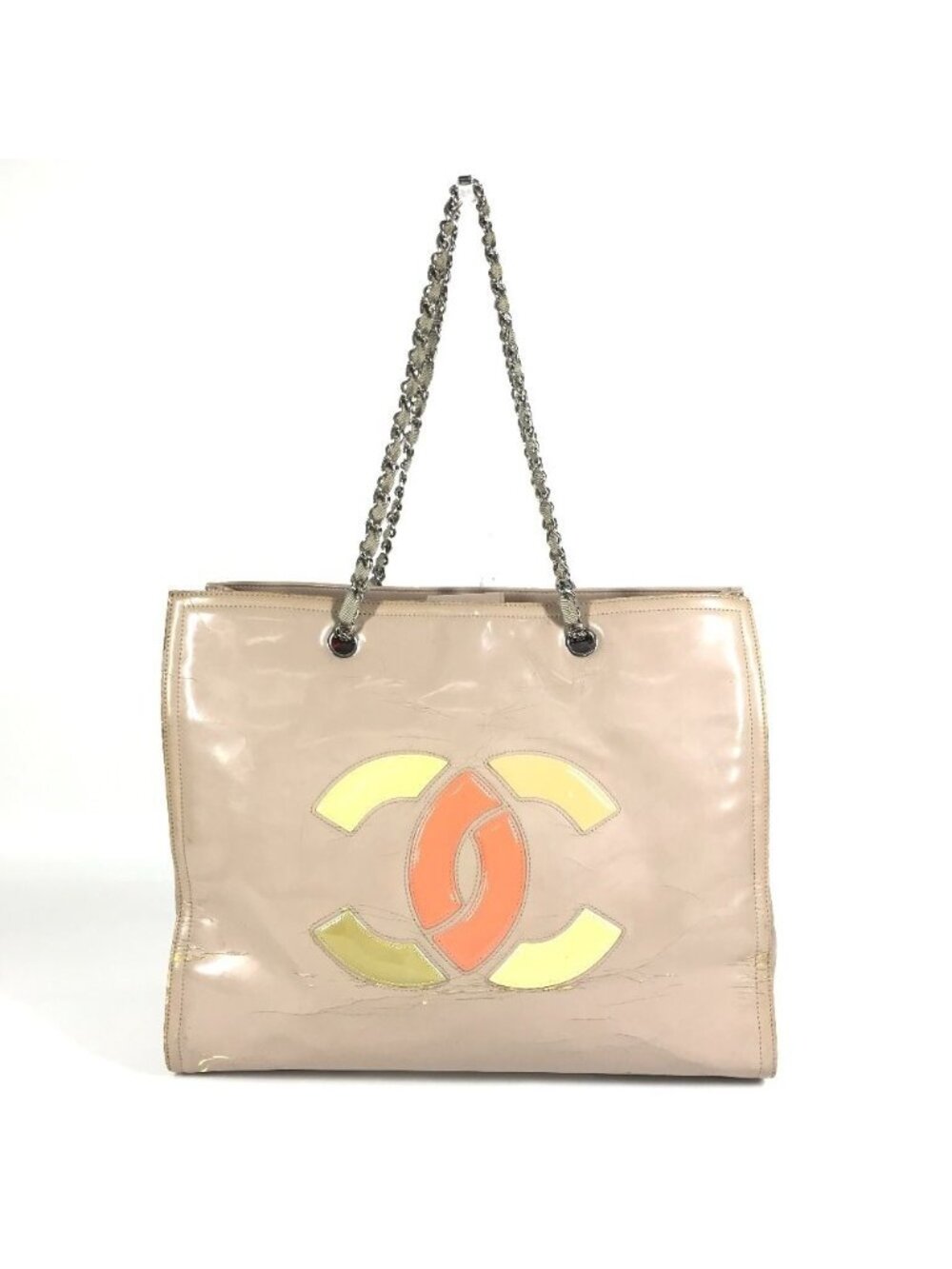 Chanel Shoulder Bag CC Logo Enamel Beige
